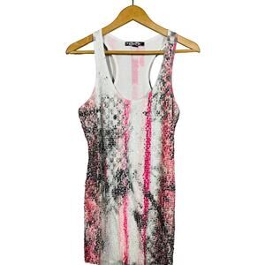 Guess Sequin Tank Pink Casual Top Sleeveless White - L